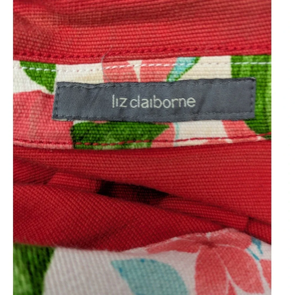 Liz Claiborne Button Up 3/4‎ Sleeve Red Floral Denim Style Jacket Size XL